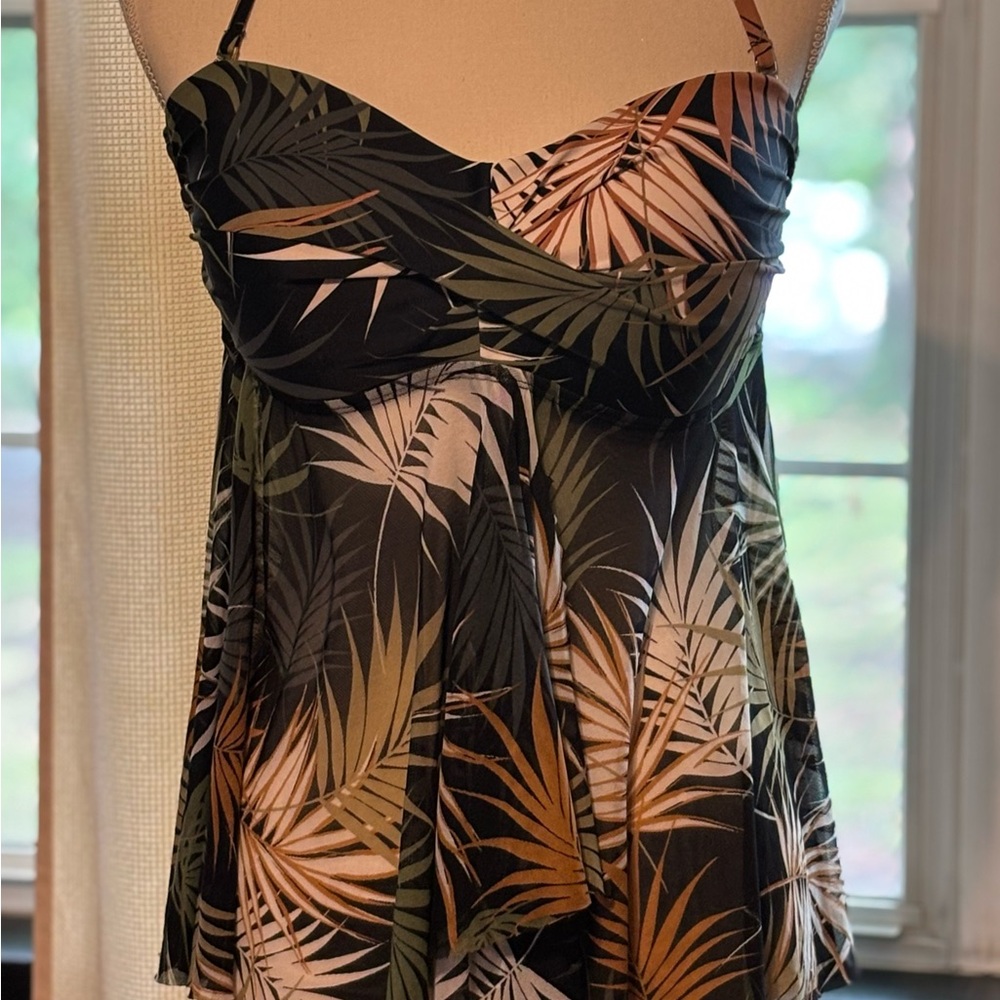 Kona Sol Black and Tan Bustier Pleated Sheer Camisole Bikini
